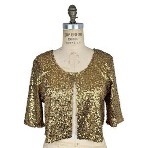 Gudi Gold Sequin Short Sleeve Cardigan M Evening NYE Wedding Disco 70's Holiday